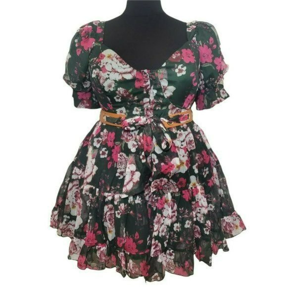 Latiste by Amy Green Floral Sweetheart Neckline Short Sleeve Dress XL - Picture 5 of 15